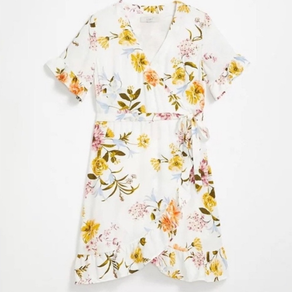 LOFT Floral Flutter Wrap Dress